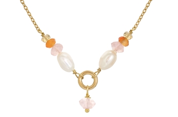 Forgyldt collier, rosenkvarts - Cordelia