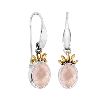 Rabinovich GOLDEN TWIST poleret sterling sølv og 14 kt. guld ørehængere med Rosa Kvarts