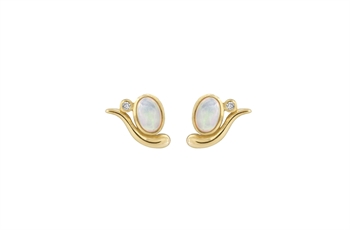 Rabinovich Elegant Opal ørestikker i 14 kt guld med hvid opal og 0,0075 ct diamant