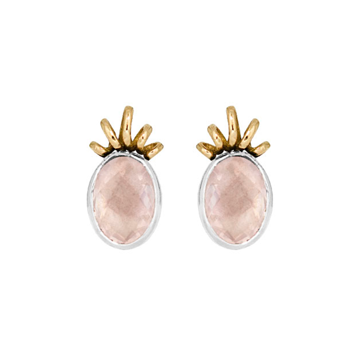 Rabinovich GOLDEN TWIST poleret sterling sølv og 14 kt. guld ørestikkere med rosa kvarts
