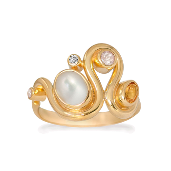 Rabinovich HAPPY BOW sterling sølv ring med rosa kvarts, ferskvandsperle, zirkonia og citrin