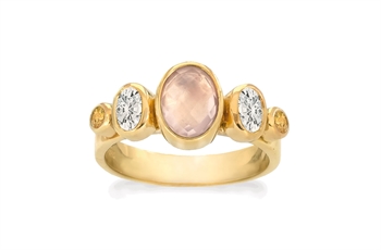 Rabinovich Prism fingerring i forgyldt sterling sølv med rosenkvarts, citrin og zirkonia