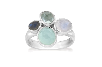 Rabinovich Ocean Crush fingerring i sterling sølv med kalcedon, månesten og labradorit