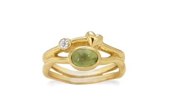 Rabinovich Rainforest Dew fingerring i forgyldt sterling sølv med peridot og zirkonia