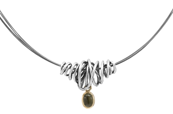 Rabinovich Moss collier i sterling sølv og 14 kt guld med moldavit