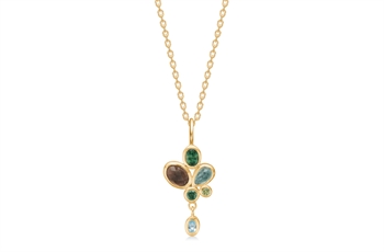 Collier i forgyldt sølv med røgkvarts, peridot og blå topas – Misty Garden