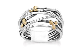 Rabinovich Golden Flower fingerring i sterling sølv med guldblomster og diamanter