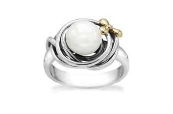 Rabinovich Golden Flower fingerring i sterling sølv med ferskvandsperle