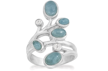 Rabinovich Azure fingerring i sterling sølv med akvamarin og zirkonia