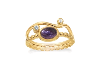 Rabinovich Purple Rain fingerring i forgyldt sterling sølv med iolit og topas