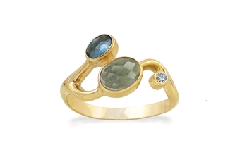 Rabinovich Blend of Blue fingerring i forgyldt sterling sølv med kvarts og topas