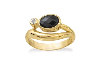 Rabinovich Blushing fingerring i forgyldt sterling sølv med sort spinel og zirkonia