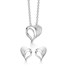 Støvring Design 925 sterling sølv smykkesæt, hjerter med blank/mat overflade, model S223504
