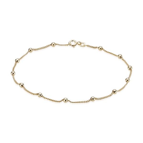 Forgyldt sølv Ankel kæde i rund panser med kugler, 25-27 cm