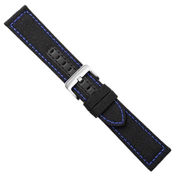 Polyesterrem sort m/blå syninger "Save the Ocean", 20-22 mm – urrem fra Houmann