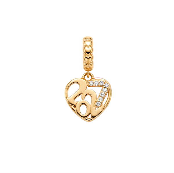Christina Year 2027 charm – forgyldt sølv, 4 mm til sølvarmbånd og Slim læder
