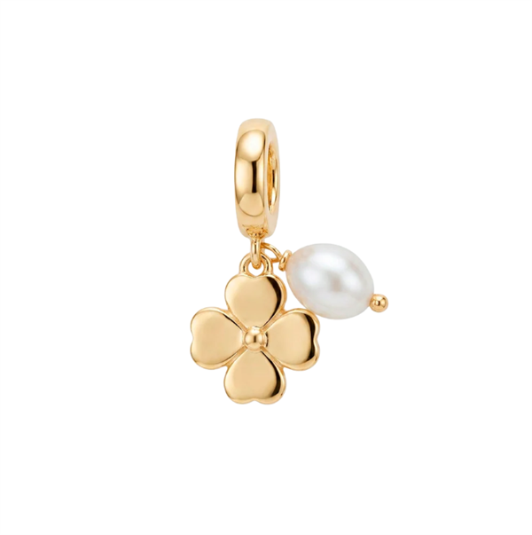 Christina Clover and Pearl charm – forgyldt sølv, 6 mm til Classic læderarmbånd