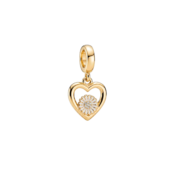 Christina Marguerite Flower Love charm – forgyldt sølv, 4 mm til sølvarmbånd og Slim læder