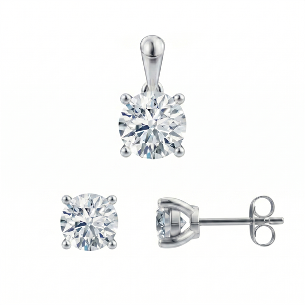 Luxury Solitaire smykkesæt, med i alt 2,00 ct Labgrown diamant i 14 kt hvidguld