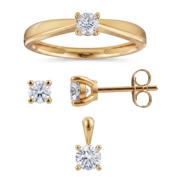 Luxury Solitaire smykkesæt, med i alt 0,75 ct Labgrown diamant i 14 kt guld