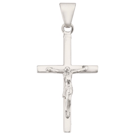 Stolpe kors med Jesus fra BNH i blank sterling sølv, Stor - 21,5 x 34 mm