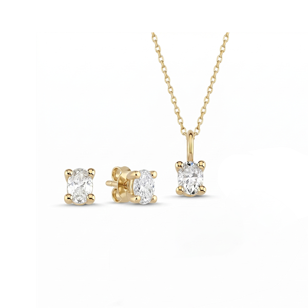 The One Oval smykkesæt, med i alt 0,69 ct Diamant i 14 kt guld