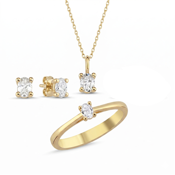 The One Oval smykkesæt, med i alt 0,92 ct Diamant i 14 kt guld