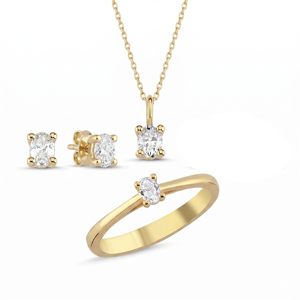 The One Oval smykkesæt, med i alt 0,92 ct Diamant i 14 kt guld