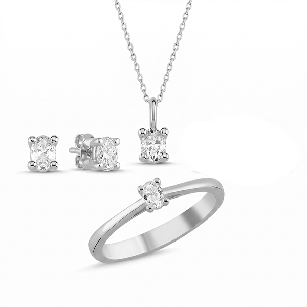 The One Oval smykkesæt, med i alt 0,92 ct Diamant i 14 kt hvidguld