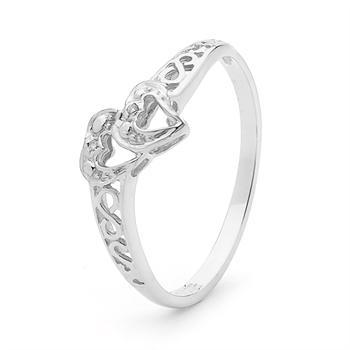 9 kt hvidgulds hjerte fingerring m/ 2 stk 0,005 ct diamanter
