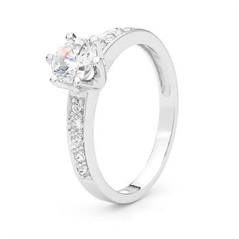 1 karat solitaire hvidgulds ring med 6 grebs fatning og zirkonia