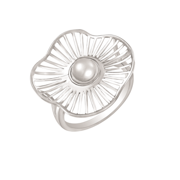 Ring i rhodineret sterling sølv med klar ferskvandsperle – Støvring Design