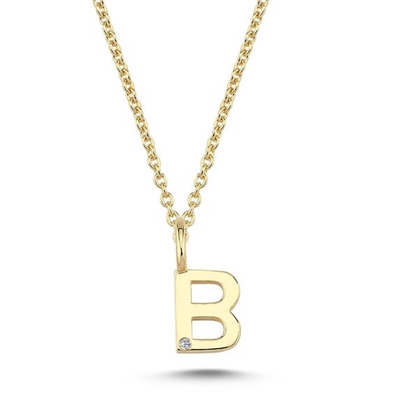 Initial vedhæng 6,5 mm, B i 14 karat guld med 0,005 ct brillant