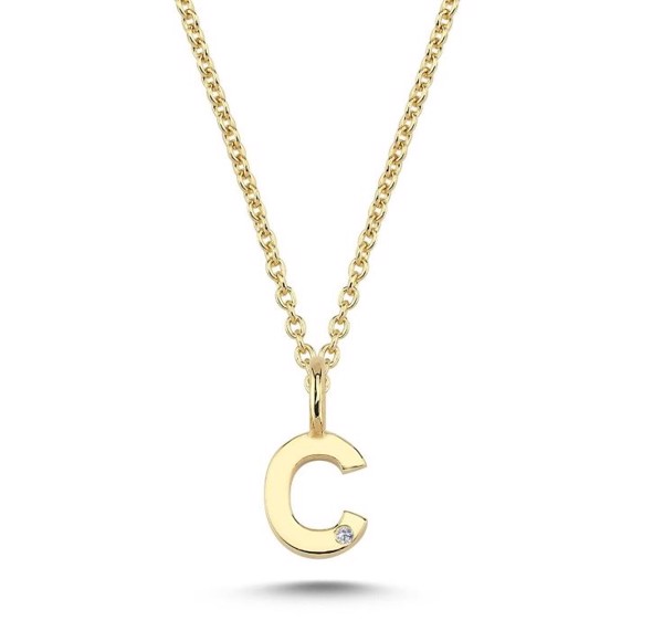 Initial vedhæng 6,5 mm, C i 14 karat guld med 0,005 ct brillant