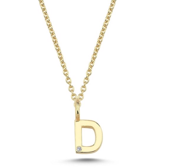 Initial vedhæng 6,5 mm, D i 14 karat guld med 0,005 ct brillant