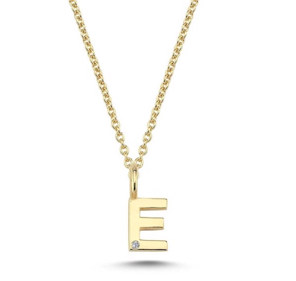 Initial vedhæng 6,5 mm, E i 14 karat guld med 0,005 ct brillant
