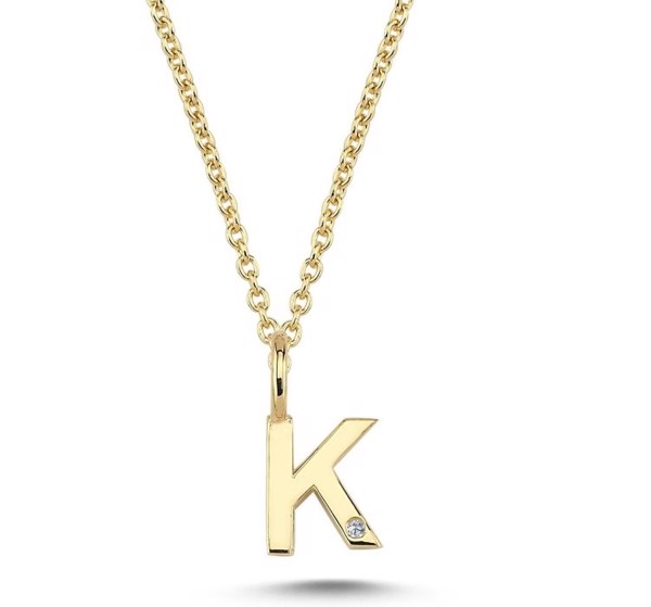 Initial vedhæng 6,5 mm, K i 14 karat guld med 0,005 ct brillant