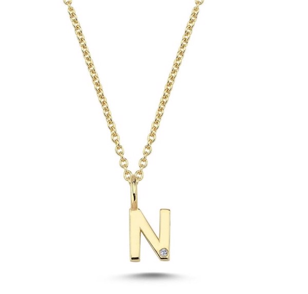 Initial vedhæng 6,5 mm, N i 14 karat guld med 0,005 ct brillant