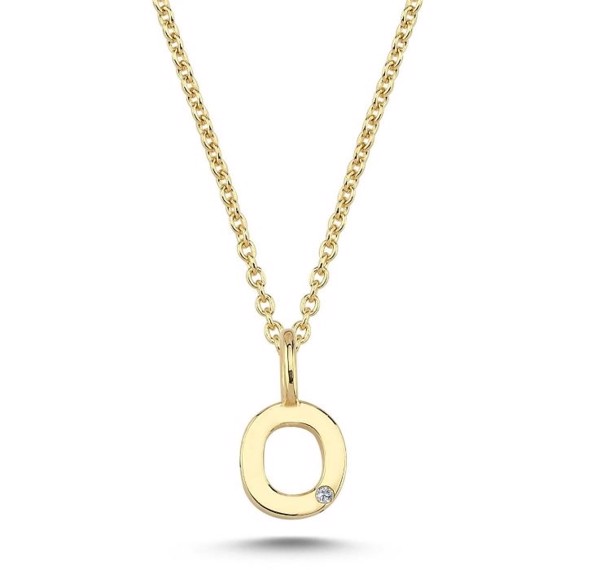 Initial vedhæng 6,5 mm, O i 14 karat guld med 0,005 ct brillant