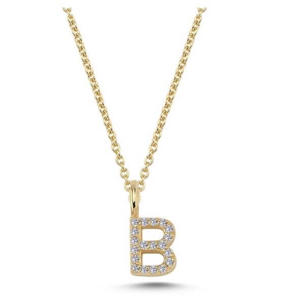 Initial vedhæng 6,5 mm, B i 14 karat guld med 0,095 ct brillanter