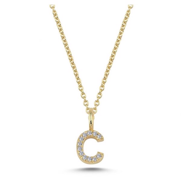 Initial vedhæng 6,5 mm, C i 14 karat guld med 0,060 ct brillanter