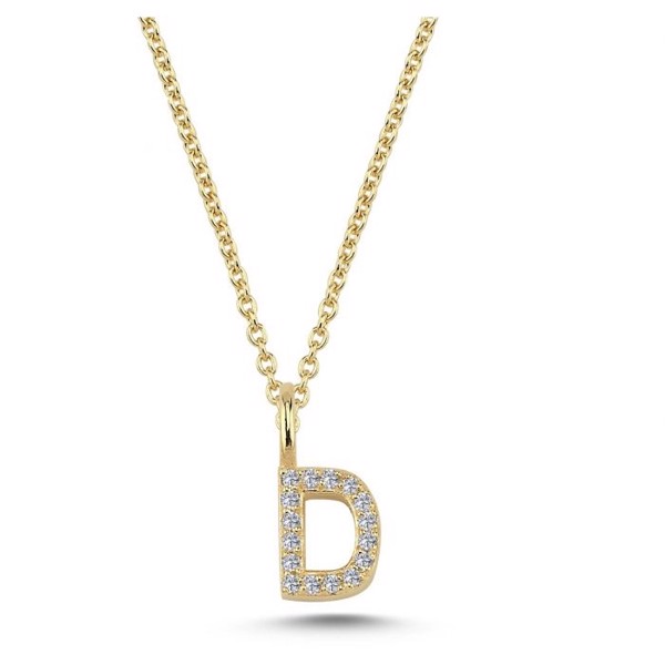 Initial vedhæng 6,5 mm, D i 14 karat guld med 0,080 ct brillanter