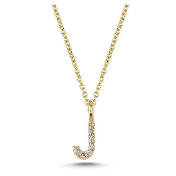 Initial vedhæng 6,5 mm, J i 14 karat guld med 0,040 ct brillanter