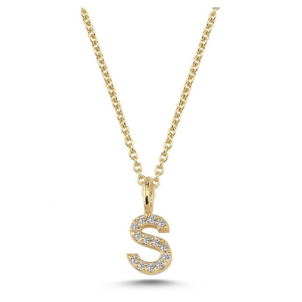 Initial vedhæng 6,5 mm, S i 14 karat guld med 0,065 ct brillanter