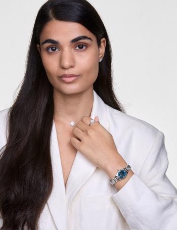 Daniel Wellington Oval Mini Arctic dameur i arktisk blå med stål lænke