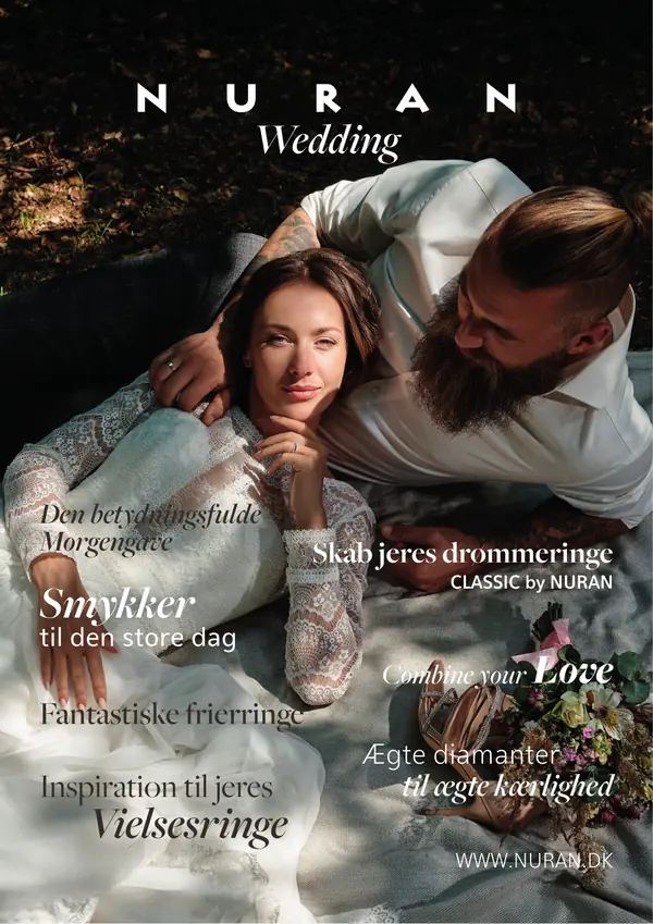 Forsiden af NURAN Wedding magasin 2026 med vielsesringe