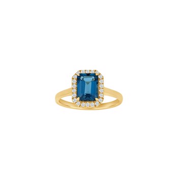 Ring i 14 karat guld med diamant 0,16 ct W/SI og London blå topas fra Siersbøl – forhandlet hos Houmann.dk