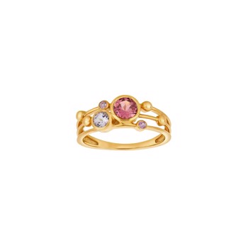 14kt. guldring m. pink turmalin, ametyst og safir, hos Houmann.dk