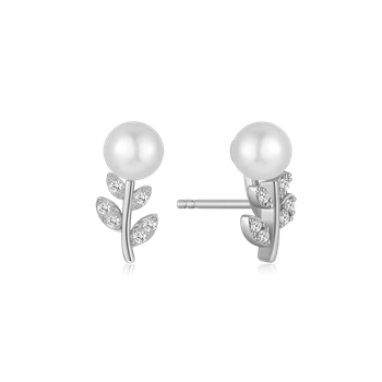 Ørestikker i rhodineret sterling sølv med ferskvandsperle, 6 x 4 mm – Støvring Design