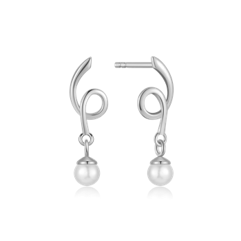 Ørestikker i rhodineret sterling sølv med ferskvandsperle, 13 x 4 mm – Støvring Design